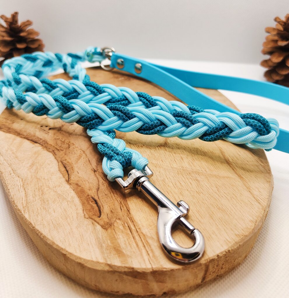 Laisse multiposition chien paracorde bleu marine / biothane bleu ciel